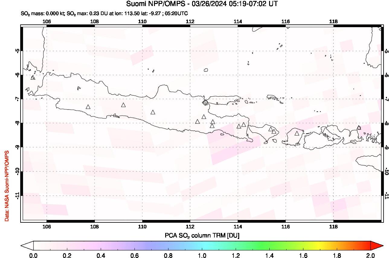A sulfur dioxide image over Java, Indonesia on Mar 26, 2024.