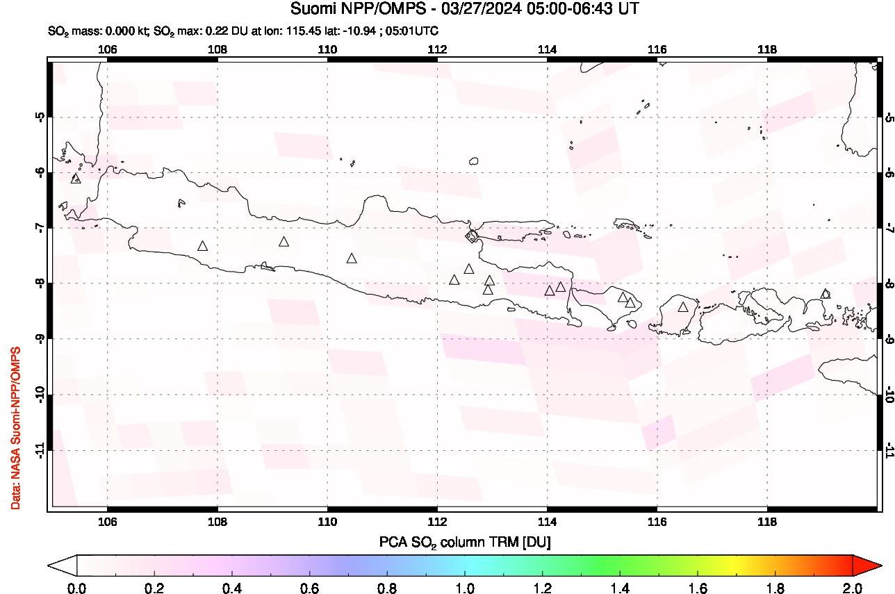 A sulfur dioxide image over Java, Indonesia on Mar 27, 2024.