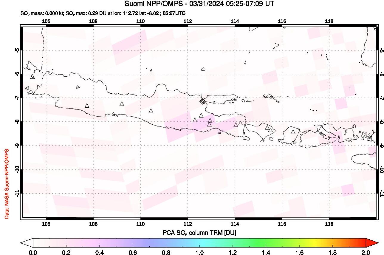A sulfur dioxide image over Java, Indonesia on Mar 31, 2024.
