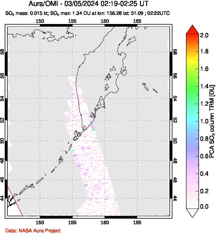 A sulfur dioxide image over Kamchatka, Russian Federation on Mar 05, 2024.