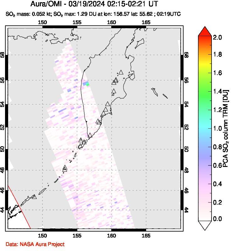 A sulfur dioxide image over Kamchatka, Russian Federation on Mar 19, 2024.