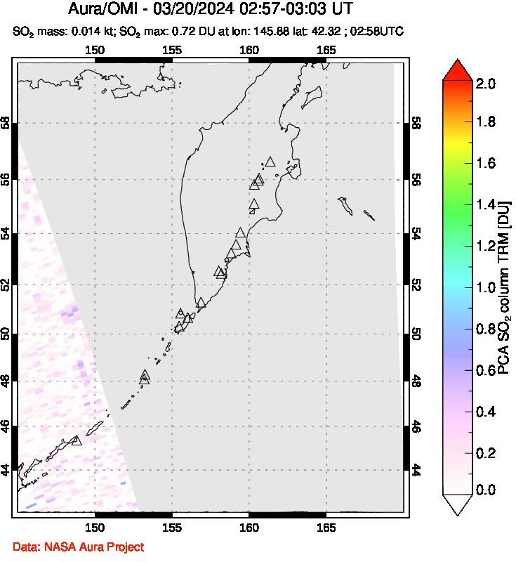 A sulfur dioxide image over Kamchatka, Russian Federation on Mar 20, 2024.