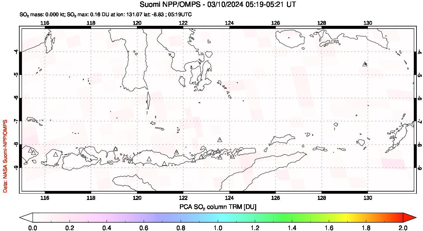 A sulfur dioxide image over Lesser Sunda Islands, Indonesia on Mar 10, 2024.