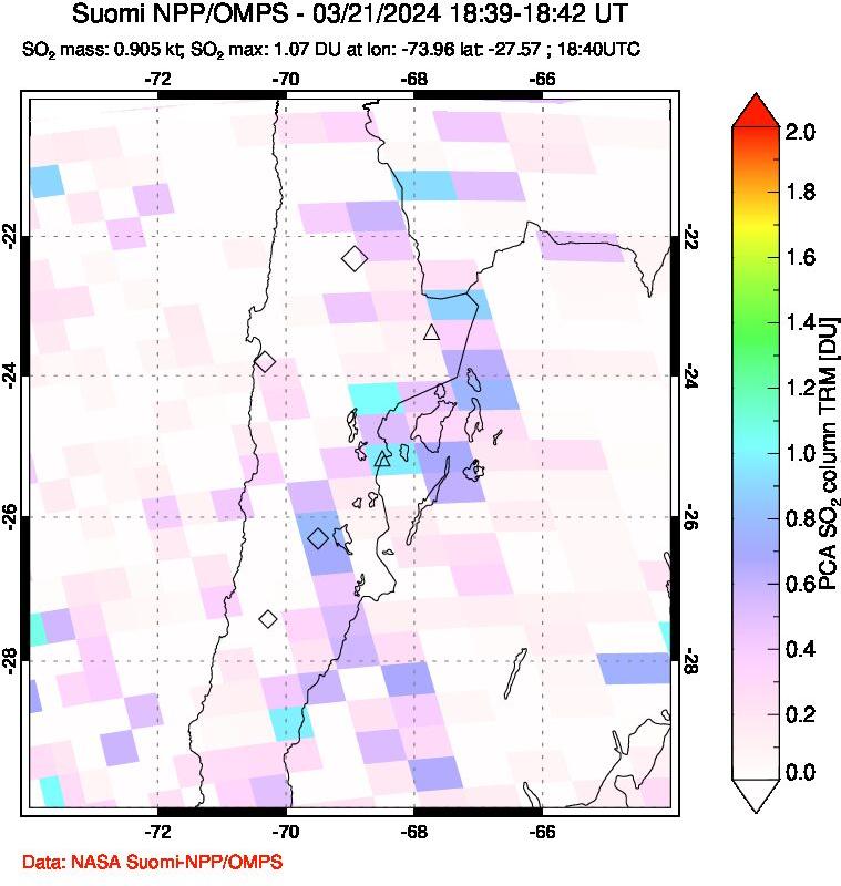 A sulfur dioxide image over Northern Chile on Mar 21, 2024.