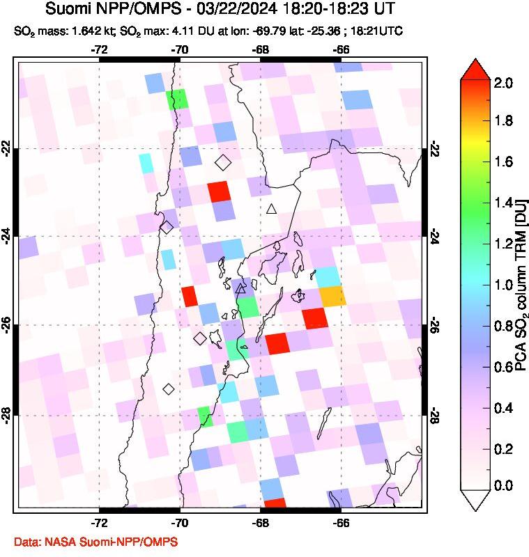 A sulfur dioxide image over Northern Chile on Mar 22, 2024.