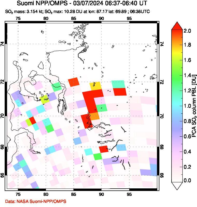 A sulfur dioxide image over Norilsk, Russian Federation on Mar 07, 2024.