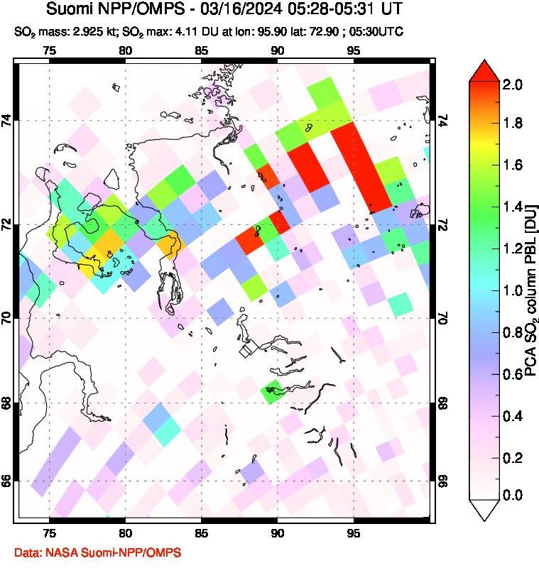 A sulfur dioxide image over Norilsk, Russian Federation on Mar 16, 2024.