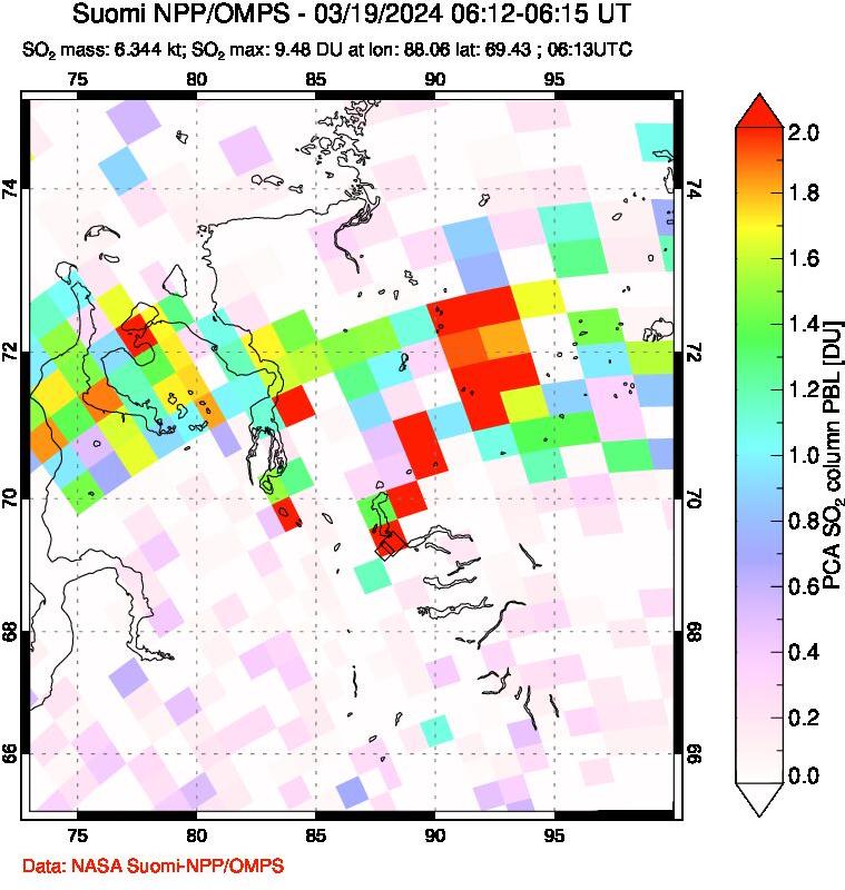 A sulfur dioxide image over Norilsk, Russian Federation on Mar 19, 2024.