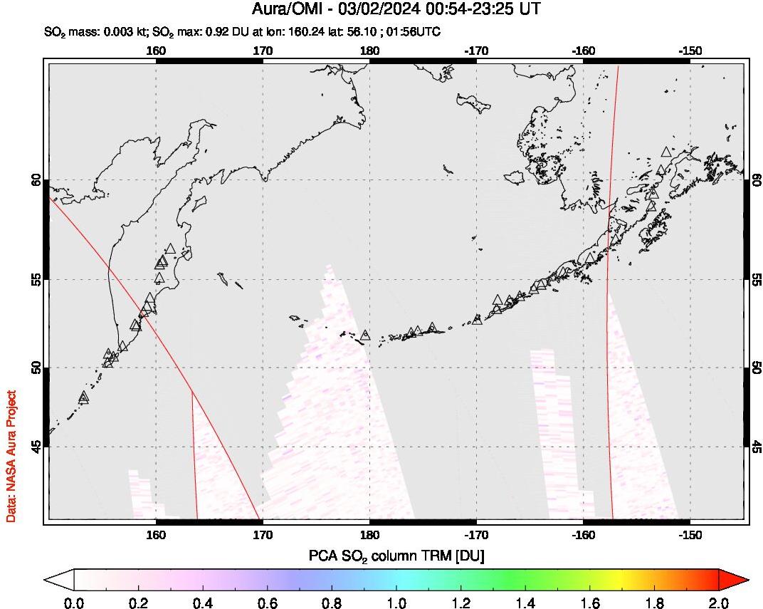 A sulfur dioxide image over North Pacific on Mar 02, 2024.