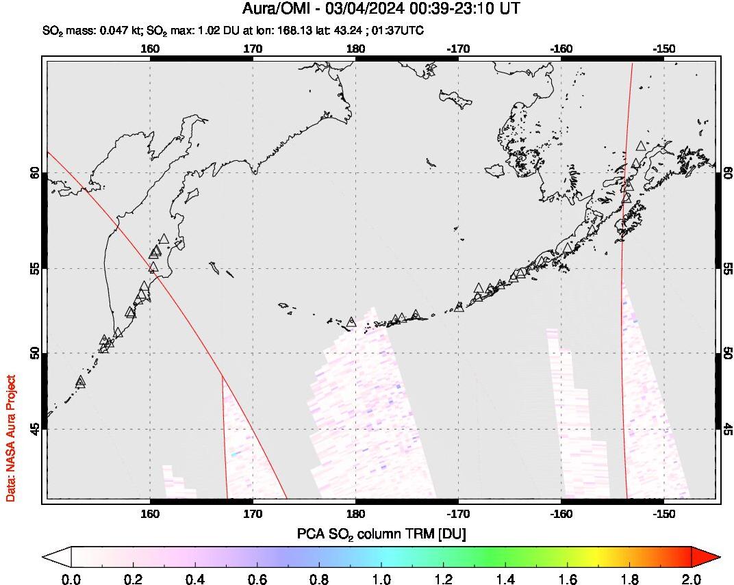 A sulfur dioxide image over North Pacific on Mar 04, 2024.