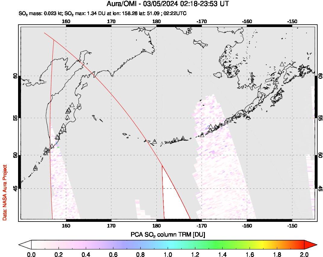 A sulfur dioxide image over North Pacific on Mar 05, 2024.