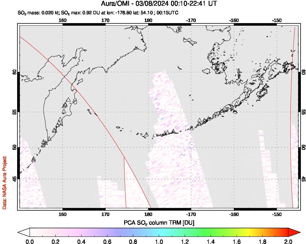 A sulfur dioxide image over North Pacific on Mar 08, 2024.