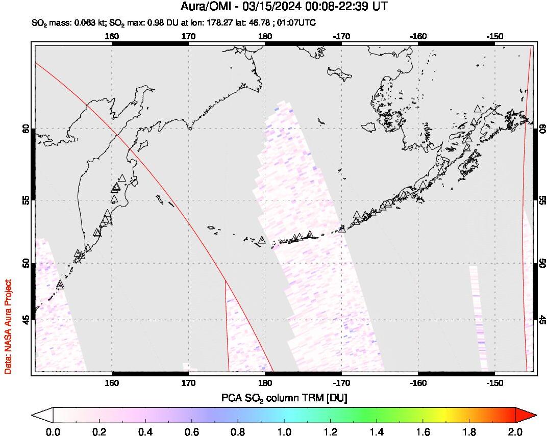 A sulfur dioxide image over North Pacific on Mar 15, 2024.