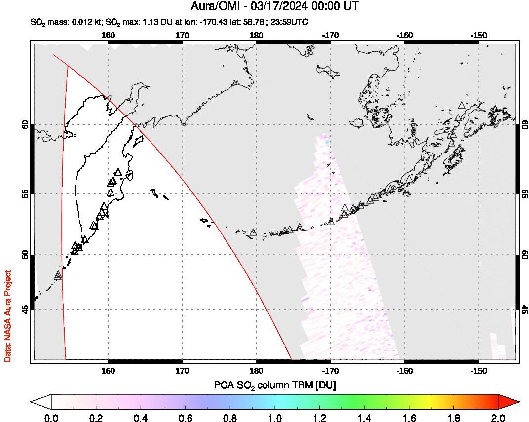 A sulfur dioxide image over North Pacific on Mar 17, 2024.