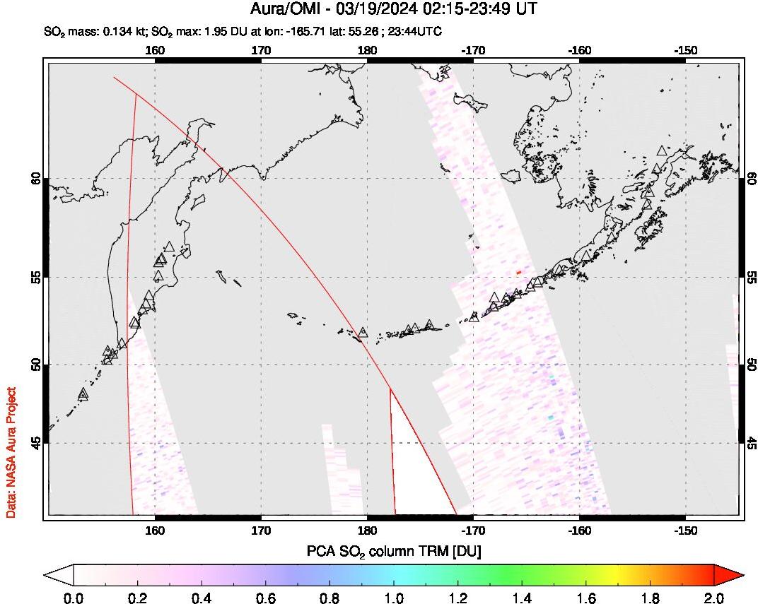 A sulfur dioxide image over North Pacific on Mar 19, 2024.