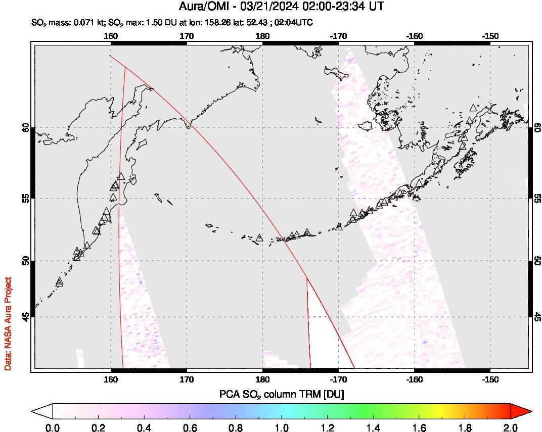 A sulfur dioxide image over North Pacific on Mar 21, 2024.