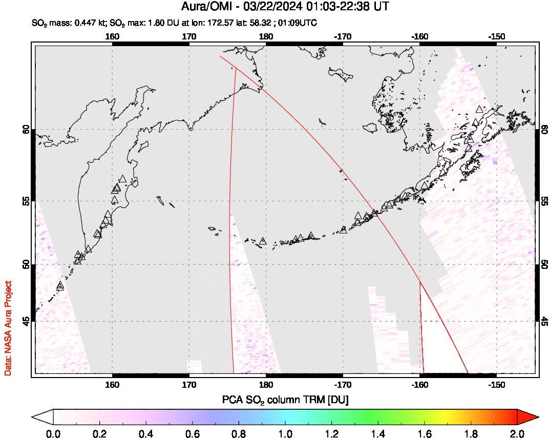 A sulfur dioxide image over North Pacific on Mar 22, 2024.