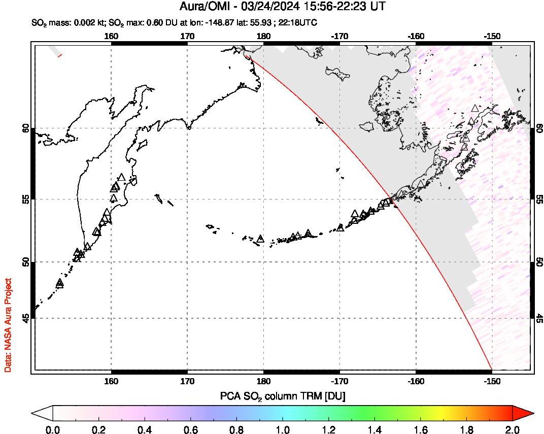 A sulfur dioxide image over North Pacific on Mar 24, 2024.