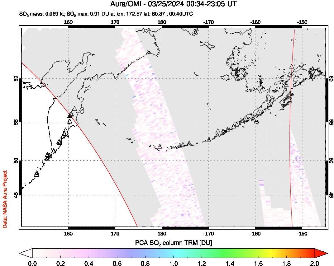 A sulfur dioxide image over North Pacific on Mar 25, 2024.