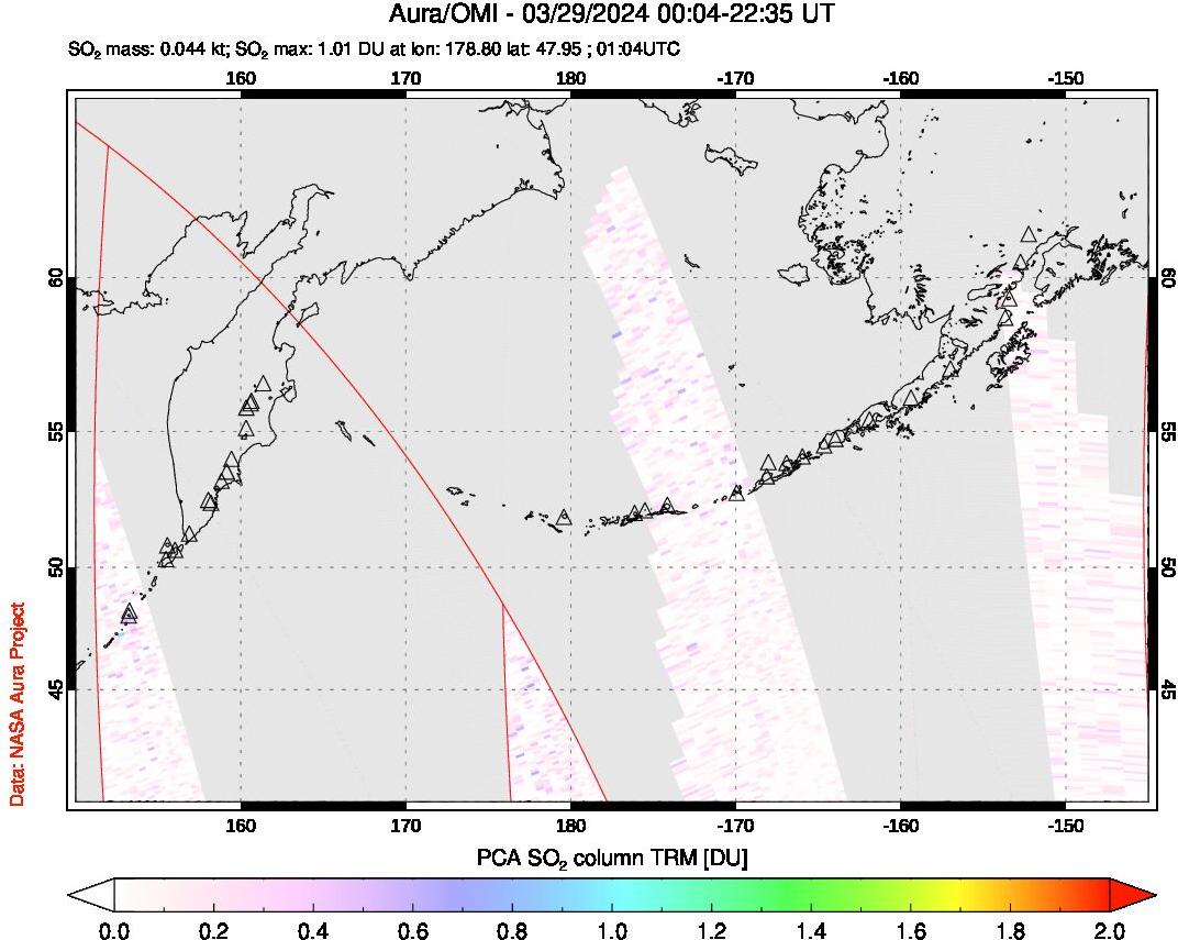 A sulfur dioxide image over North Pacific on Mar 29, 2024.