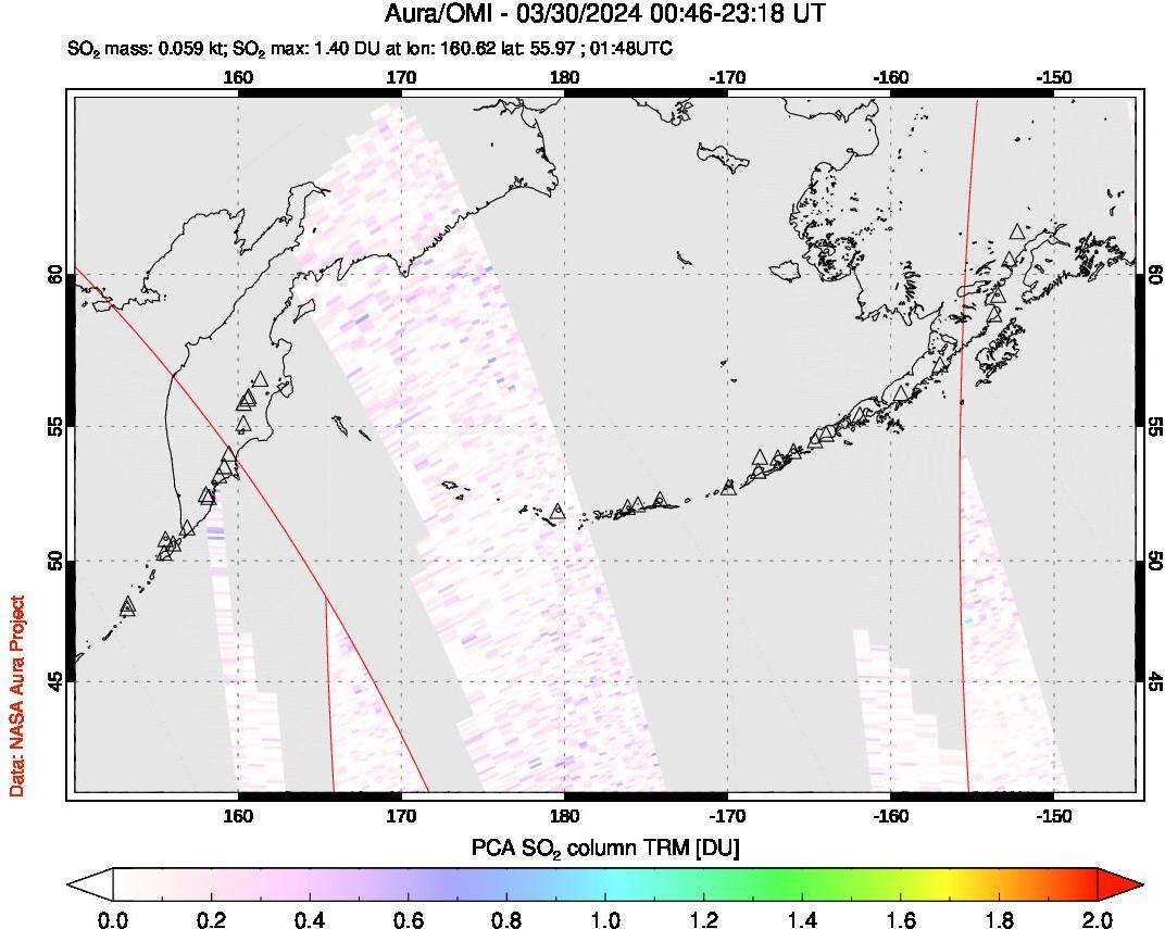 A sulfur dioxide image over North Pacific on Mar 30, 2024.