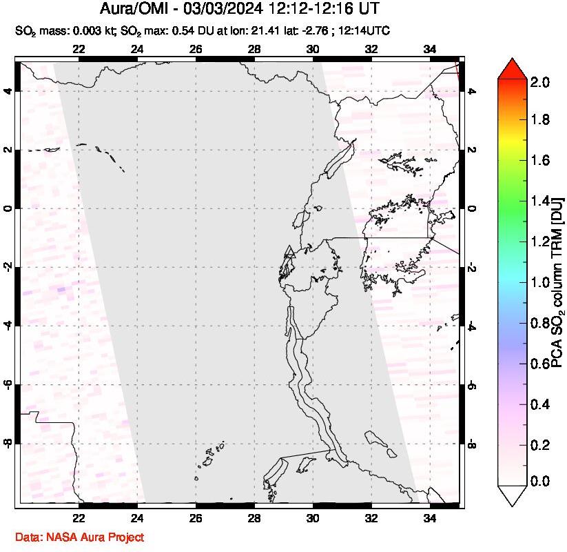 A sulfur dioxide image over Nyiragongo, DR Congo on Mar 03, 2024.