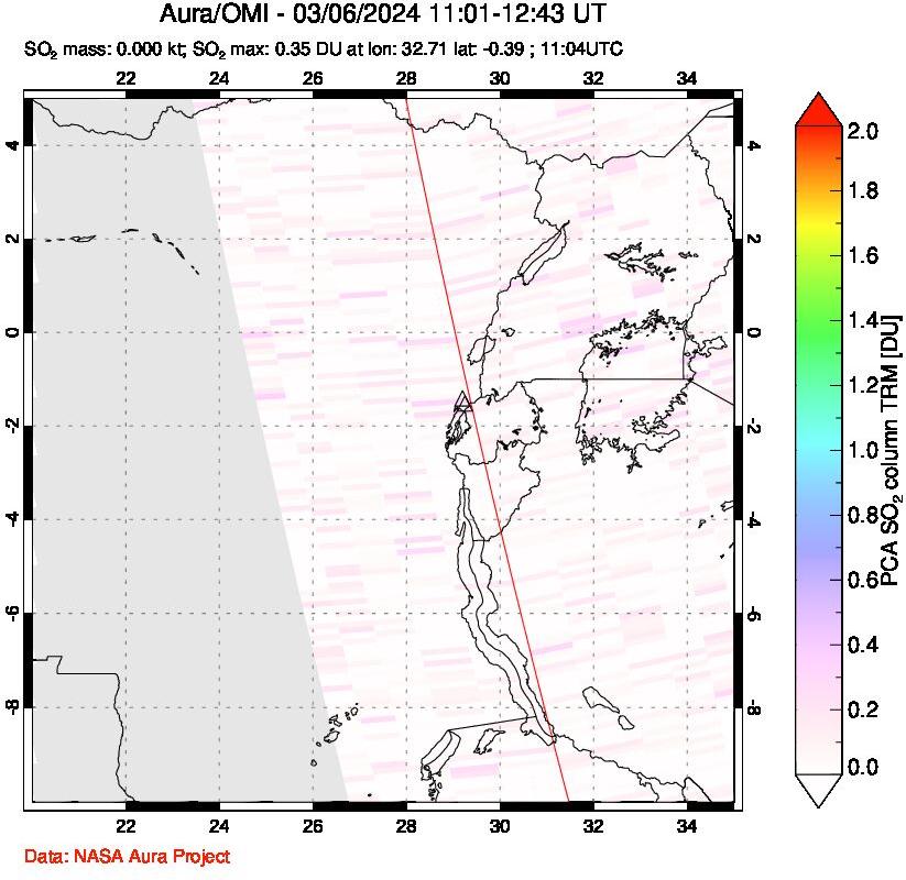 A sulfur dioxide image over Nyiragongo, DR Congo on Mar 06, 2024.