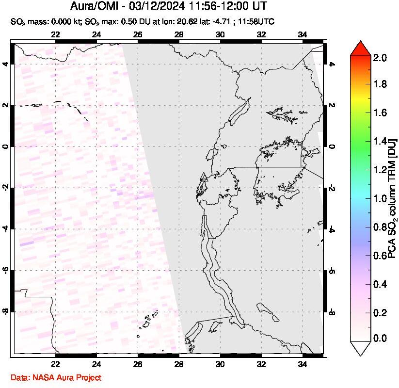 A sulfur dioxide image over Nyiragongo, DR Congo on Mar 12, 2024.