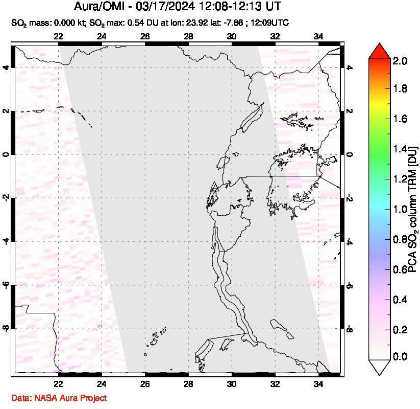 A sulfur dioxide image over Nyiragongo, DR Congo on Mar 17, 2024.