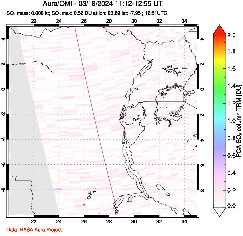 A sulfur dioxide image over Nyiragongo, DR Congo on Mar 18, 2024.