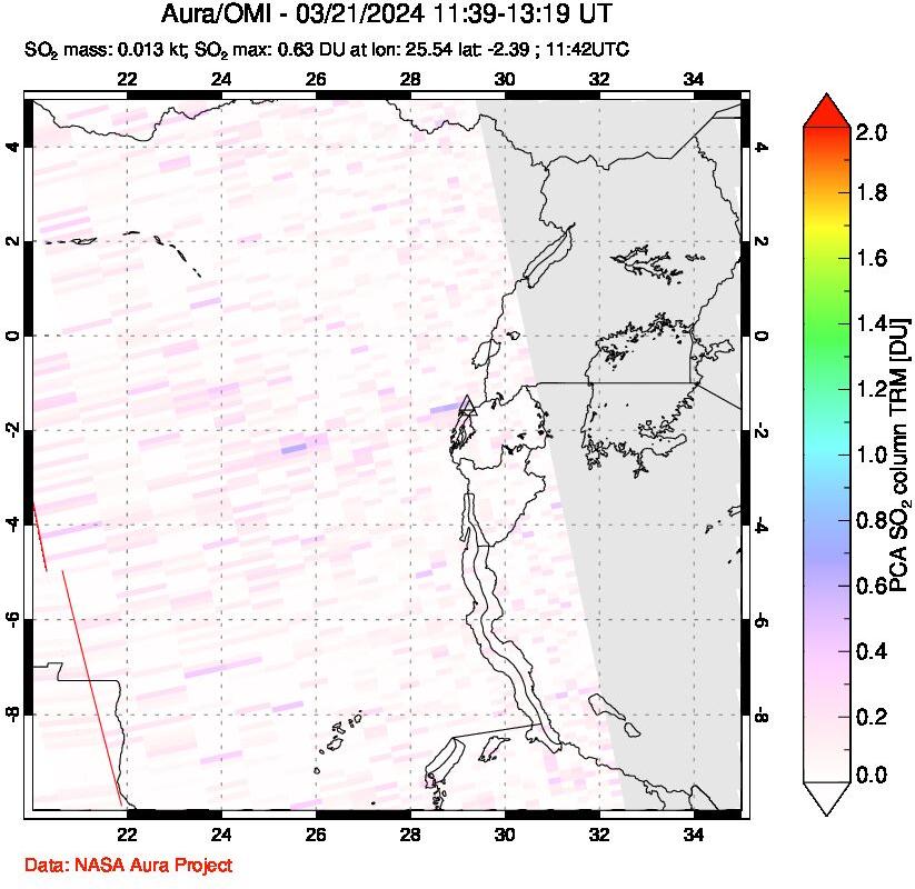 A sulfur dioxide image over Nyiragongo, DR Congo on Mar 21, 2024.