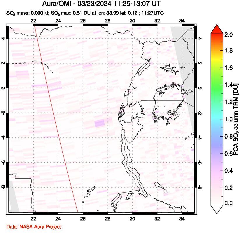 A sulfur dioxide image over Nyiragongo, DR Congo on Mar 23, 2024.