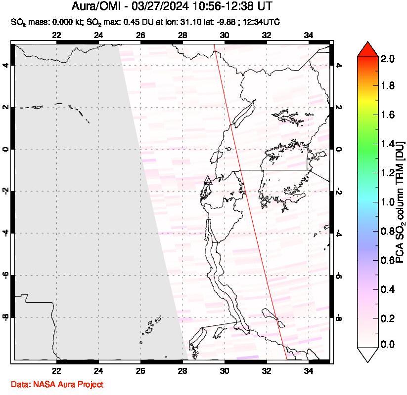 A sulfur dioxide image over Nyiragongo, DR Congo on Mar 27, 2024.