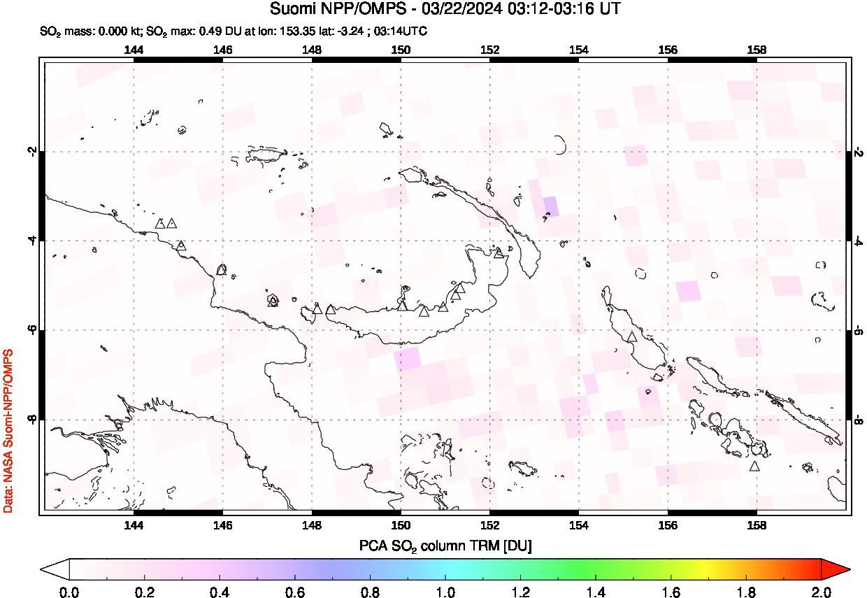 A sulfur dioxide image over Papua, New Guinea on Mar 22, 2024.