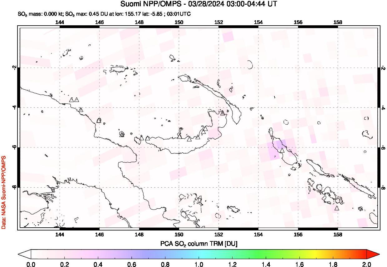 A sulfur dioxide image over Papua, New Guinea on Mar 28, 2024.