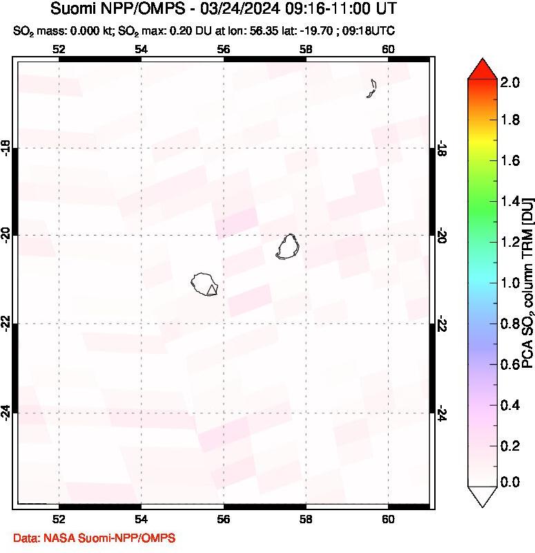 A sulfur dioxide image over Reunion Island, Indian Ocean on Mar 24, 2024.