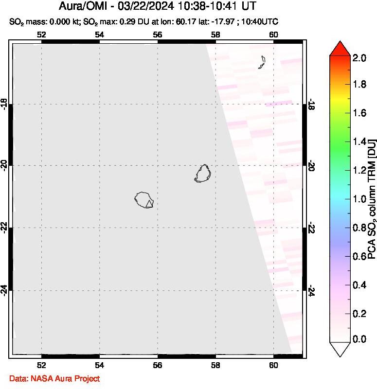 A sulfur dioxide image over Reunion Island, Indian Ocean on Mar 22, 2024.