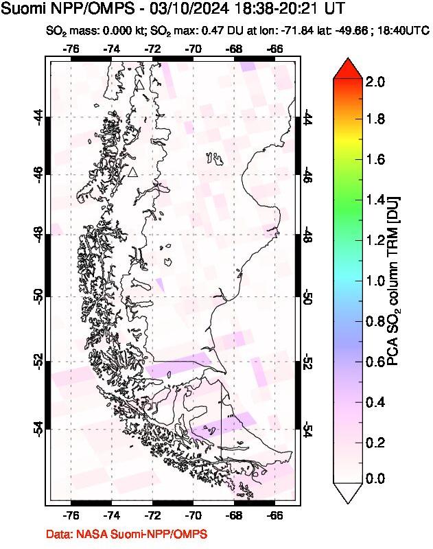 A sulfur dioxide image over Southern Chile on Mar 10, 2024.