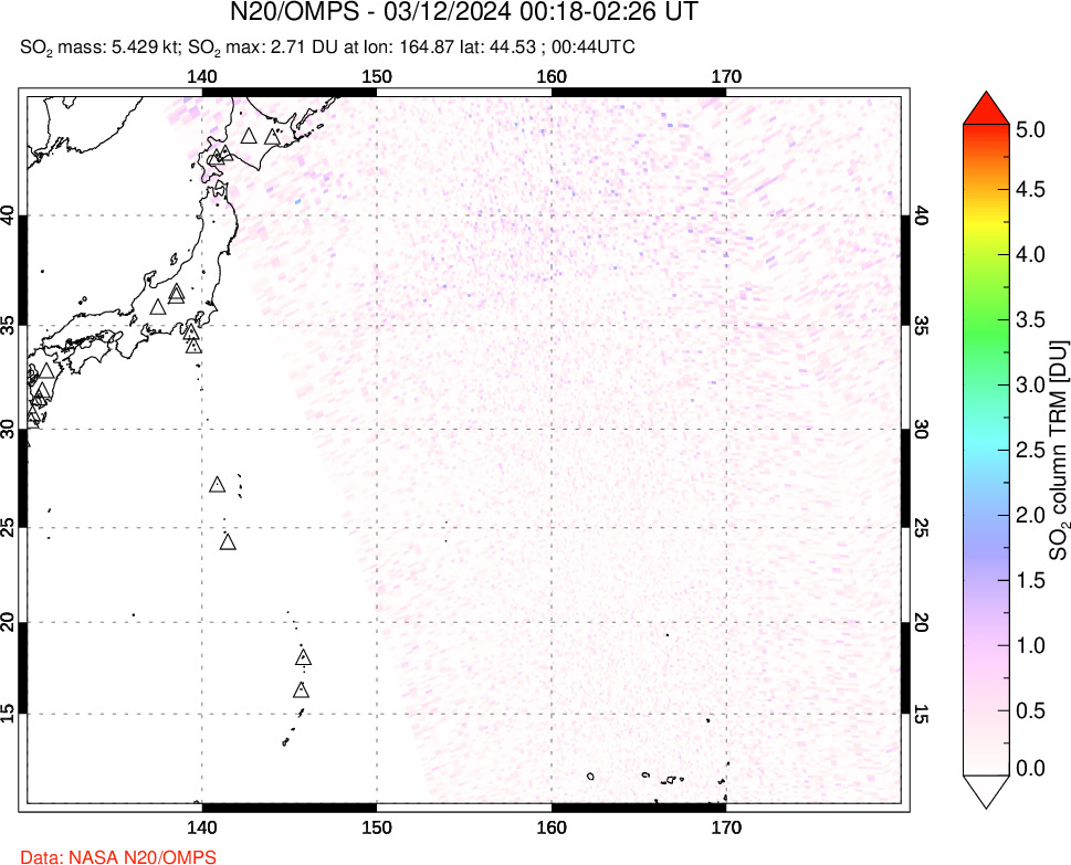 A sulfur dioxide image over Western Pacific on Mar 12, 2024.