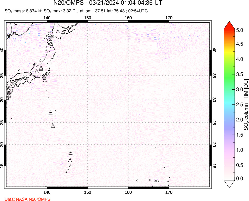 A sulfur dioxide image over Western Pacific on Mar 21, 2024.