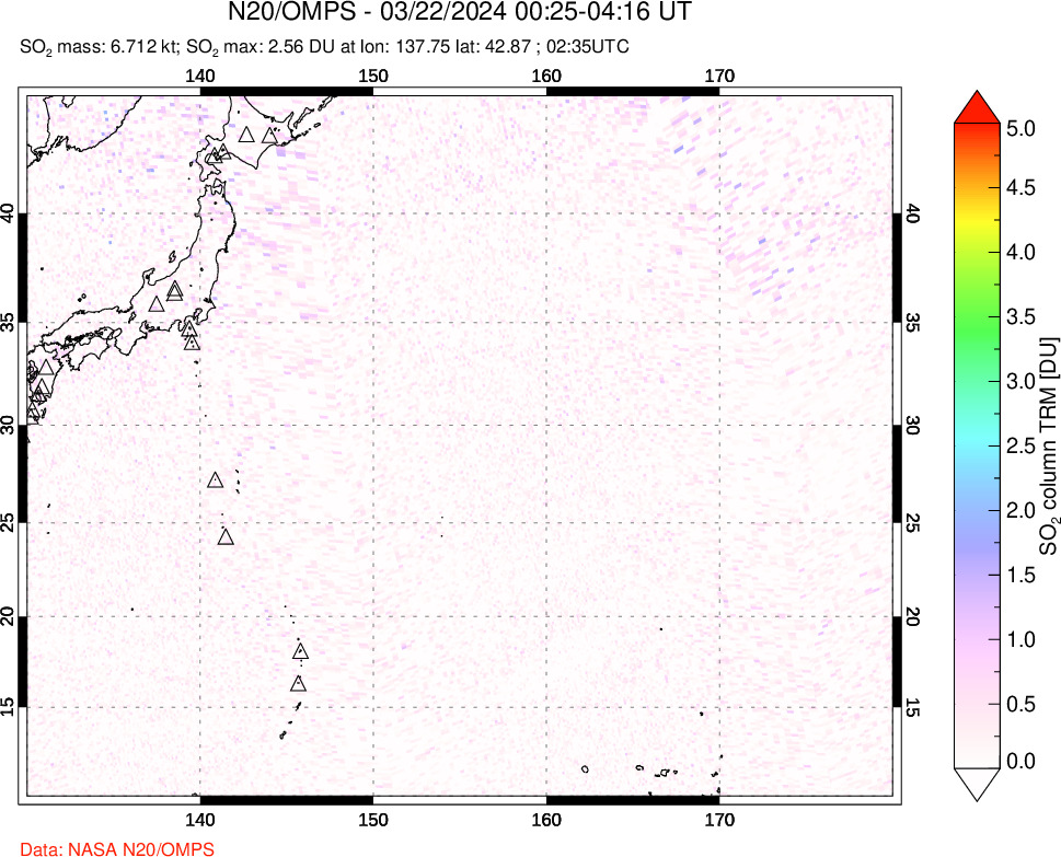 A sulfur dioxide image over Western Pacific on Mar 22, 2024.