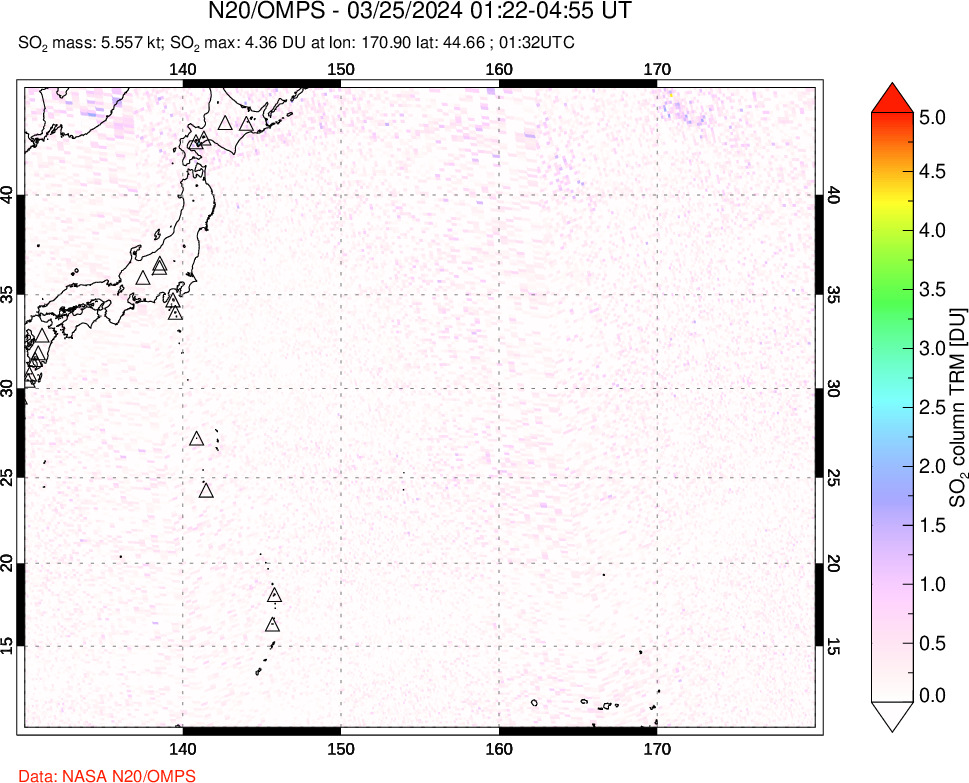 A sulfur dioxide image over Western Pacific on Mar 25, 2024.