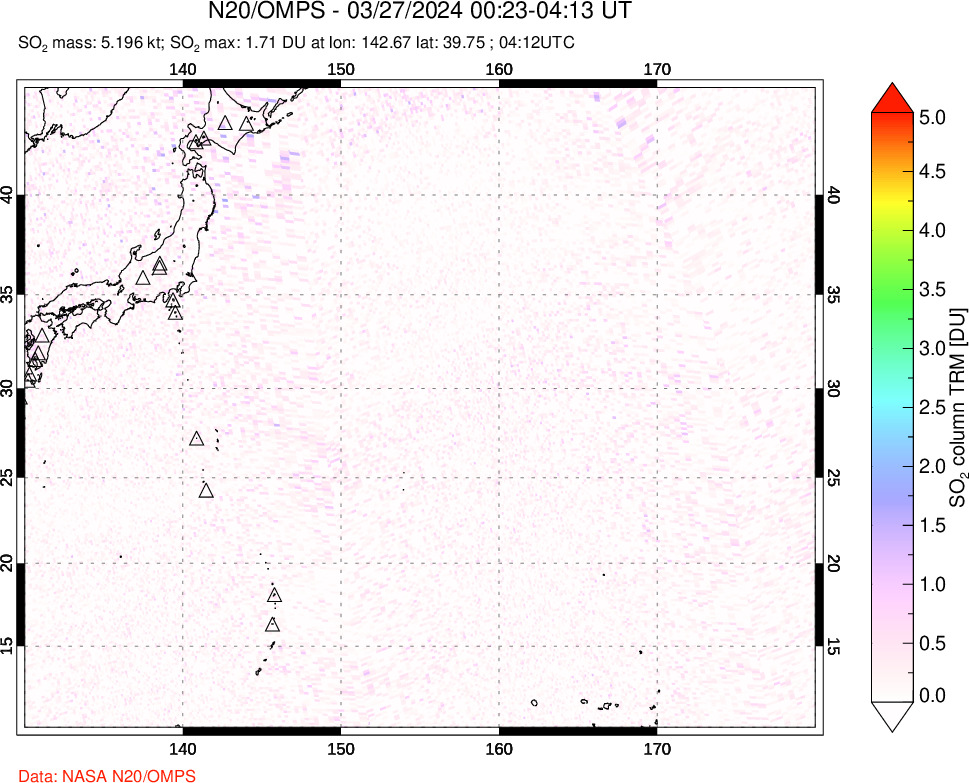 A sulfur dioxide image over Western Pacific on Mar 27, 2024.