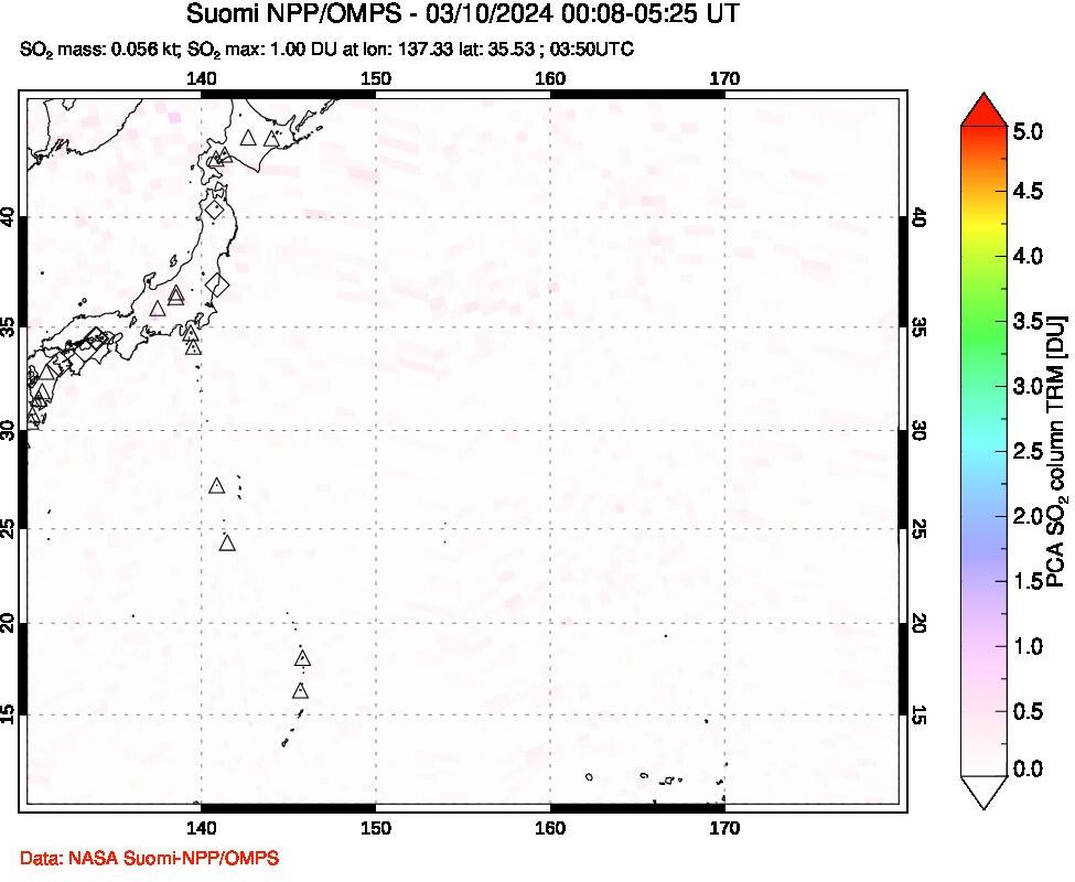 A sulfur dioxide image over Western Pacific on Mar 10, 2024.