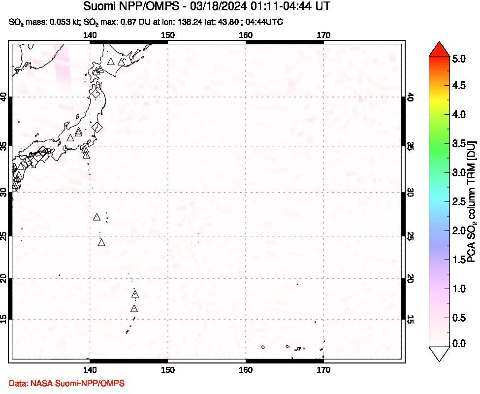 A sulfur dioxide image over Western Pacific on Mar 18, 2024.