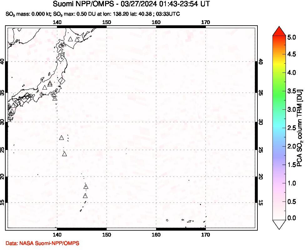 A sulfur dioxide image over Western Pacific on Mar 27, 2024.