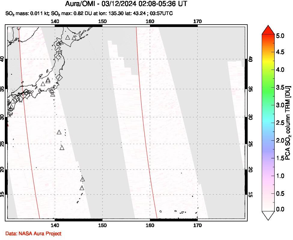 A sulfur dioxide image over Western Pacific on Mar 12, 2024.