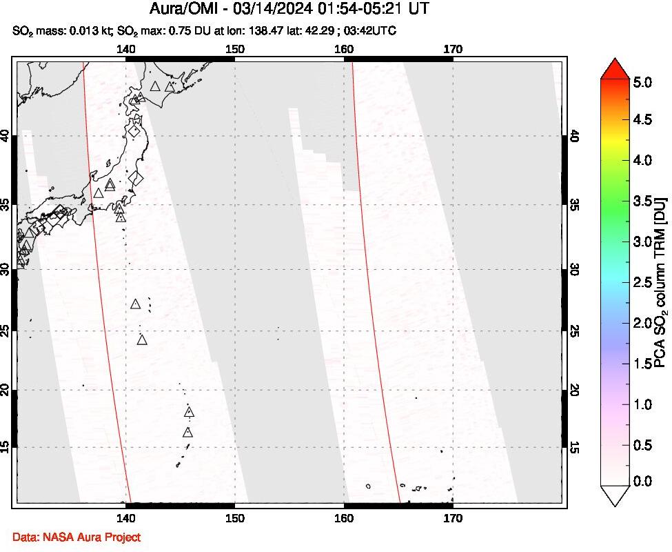 A sulfur dioxide image over Western Pacific on Mar 14, 2024.