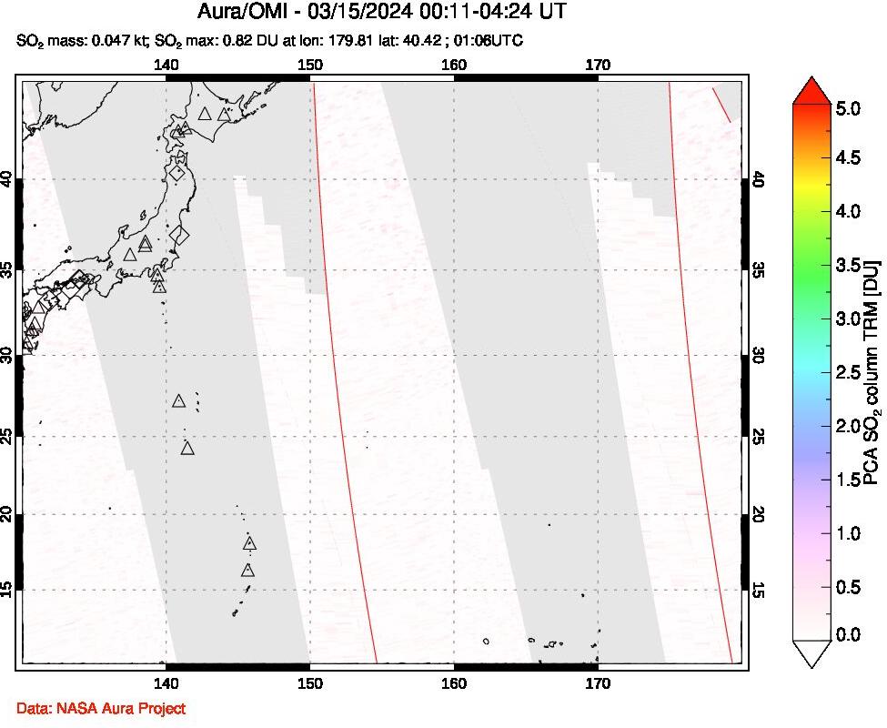 A sulfur dioxide image over Western Pacific on Mar 15, 2024.