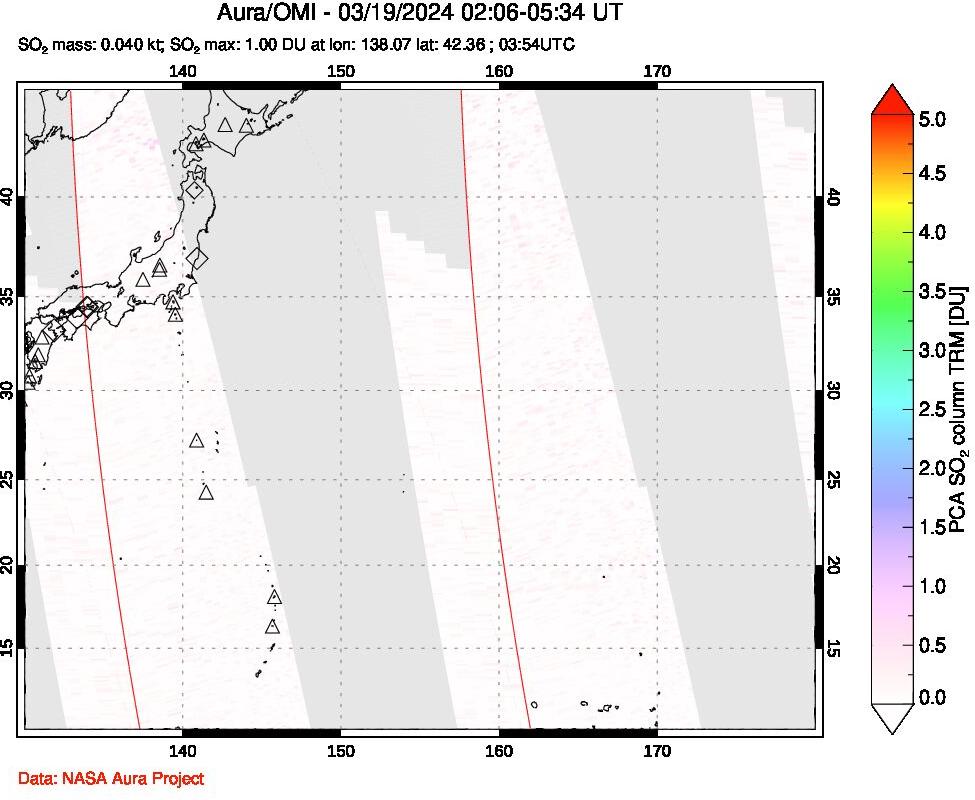 A sulfur dioxide image over Western Pacific on Mar 19, 2024.